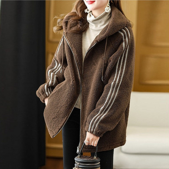 쩐쿠 여성 뽀글이 털 집업 겨울 점퍼 후리스 후드자켓 6453