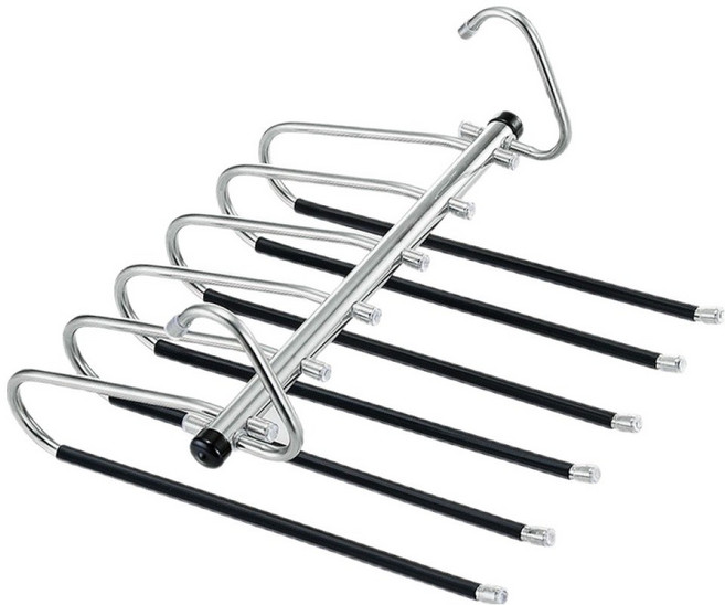 한봄누리 공간 절약 다용도 바지걸이 올스텐 행거 6단, 블랙, 1개