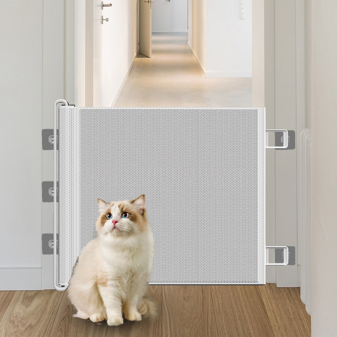 슈퍼인 강아지안전문 반자동 롤링 메쉬 무타공 고양이 안전문, 1개, 화이트