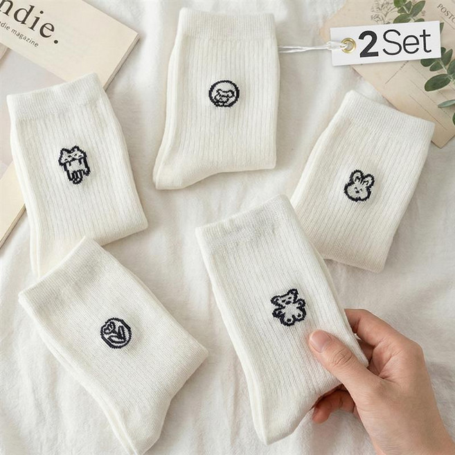 쿠밍 여성용 패션 귀여운 데일리 코디 중목 양말 10켤레 세트