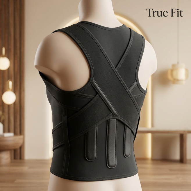 홈앤니즈 굽은등 어깨 척추 교정 허리 보호대 자세교정밴드, 블랙, 1개