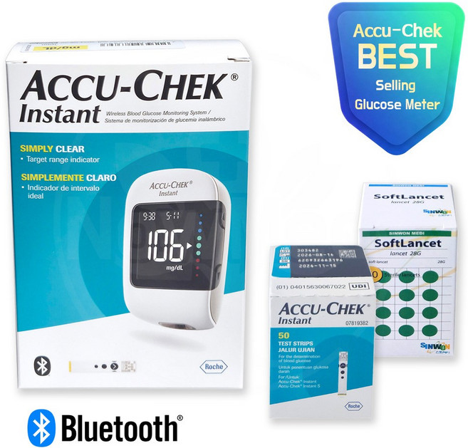 Accu-Chek 아큐첵 인스턴트 혈당측정기+시험지 50p+호환침 50p, 1세트, 인스턴트set50