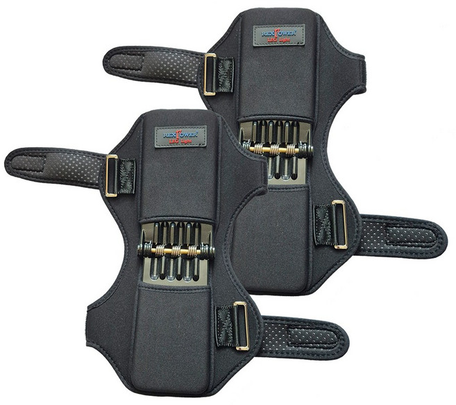 [특허] 세계최초 스프링 탄력을 이용한 무릎보호대 무릎에 힘을 UP! 발걸음도 가볍게 다리도 든든 기능성 무릎보호대 공사 현장 보조 무릎관절 지지, 렉스파워렉 블랙, 2개