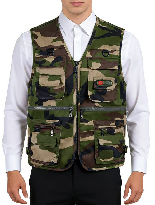 IEDUOS 남성용 아웃도어 멀티 포켓 야상 낚시 작업 조끼 사계절용