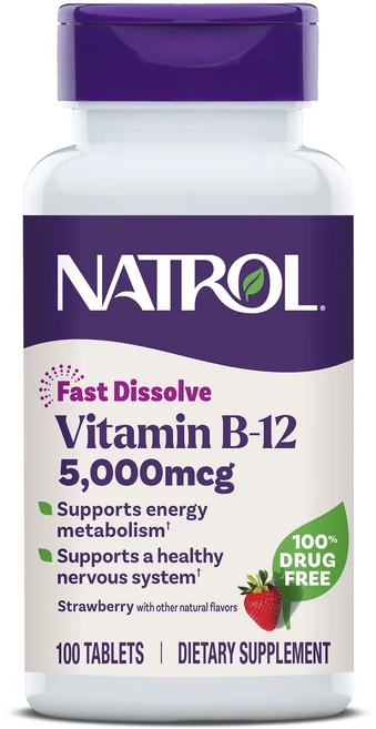 나트롤 비타민 B-12 패스트 디졸브 타블렛 딸기맛, 100정, 1개 - 쿠팡