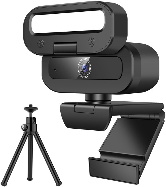 RUNDX 4K 웹캠 화상회의 마이크내장 컴퓨터 카메라 + 삼각대 세트, 블랙, 1개