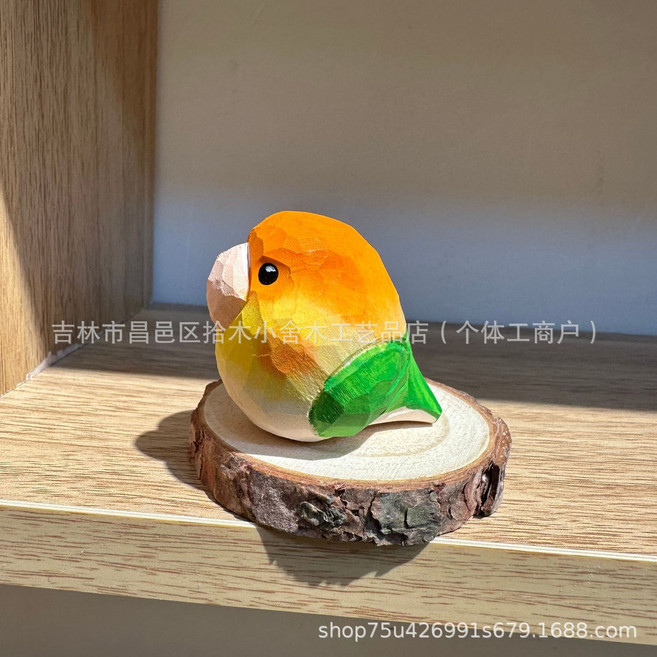 木雕小胖鳥擺件工藝品, 翠綠色1號