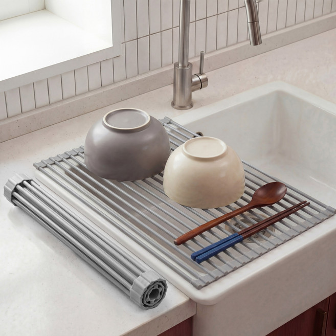 펜마마 실리콘 식기건조대 매트 대형 드라잉 롤 매트 싱크대 선반 싱크대정리 싱크롤매트, 1개, 그레이
