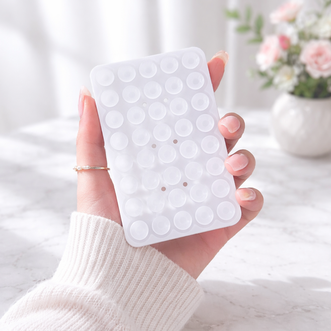 에쉬울프 파스텔 실리콘 부착 패드 양면 흡착식 핸드폰 미끄럼방지 패드 1+1, 2개, 반투명