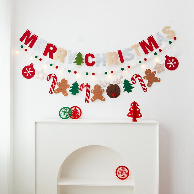 에이치제 크리스마스 가랜드 LED 펠트 벽장식, 1