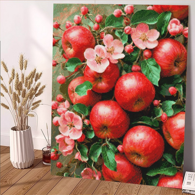 wonderful live 보석십자수 대형 DIY 키트 캔버스형 액자 풍경 인물 해바라기 꽃식물 부엉이 40 x 50 cm, 1개, 돈들어오는 사과-1