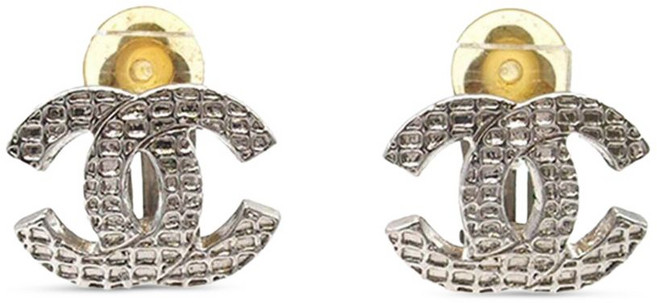 샤넬 중고 2000 실버 도금 CC 클립온 코스튬 이어링