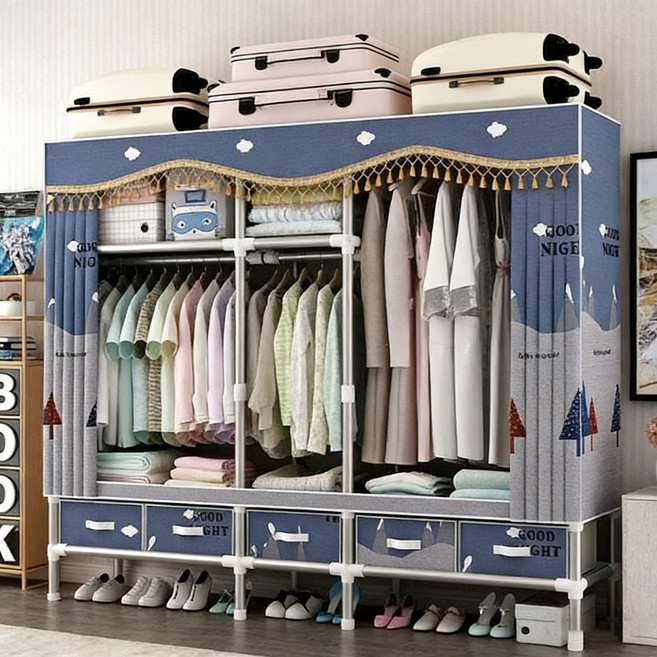 暮雲春樹 佈衣櫃 200x45x172公分 附五個抽屜 防塵布套衣櫥 鋼架結構, 暮雲春樹200*45*172+5個抽屜