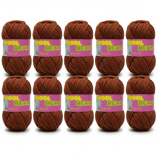 [가성비/인기템] 포근한 울베어 아크릴 뜨개실 10볼 세트 겨울 목도리/모자/수세미실 DIY 손뜨개 두꺼운 털실, 10개, 브라운