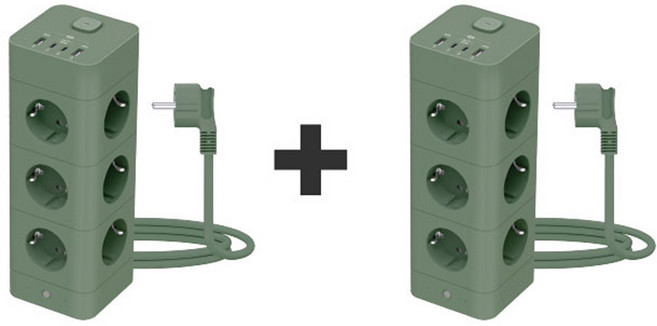 1+1 대용량 4000w 타워 멀티탭 에코너 16구+16구, 베이지, 2개