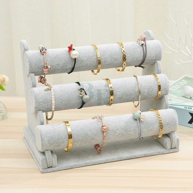 바구니룸1 계단식 벨벳 원통 팔찌 진열대 3단 (그레이) 2단팔찌진열대