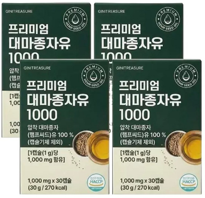 지니트레저 프리미엄 대마종자유 1000 1000mgX30캡슐X4개, 4개, 30정