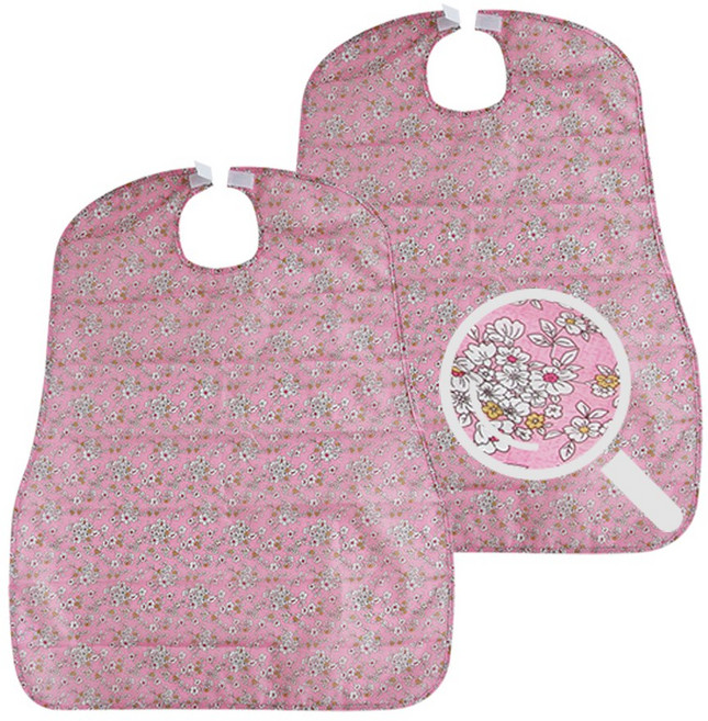 방수 성인용 앞치마 에이프런 환자턱받이 방수턱받이, 2개, 매화핑크