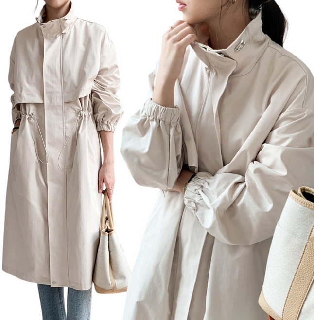 여성 롱 야상 점퍼 봄 가을 오버핏 허리스트링 루즈핏 체형커버 간절기 트렌치코트