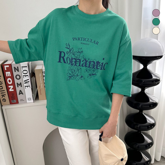 디테일웨어 여성 로맨틱 레터링 반팔 맨투맨 고급프린팅 루즈핏 7부소매 티셔츠 면혼방 임부복 빅사이즈 티셔츠 데일리룩