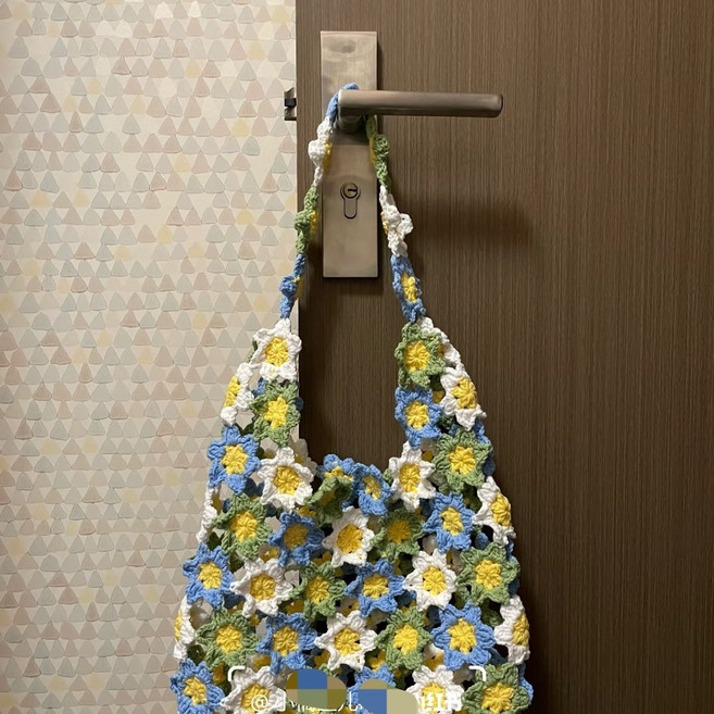 수공예 뜨개질 무지개 반짝이 조각 조합 레이스 단일 어깨 가방 DIY 재료 가방 직접 만든 대형 가방 여자친구 선물, 4 재료 패키지 배송 튜토리얼, 1개