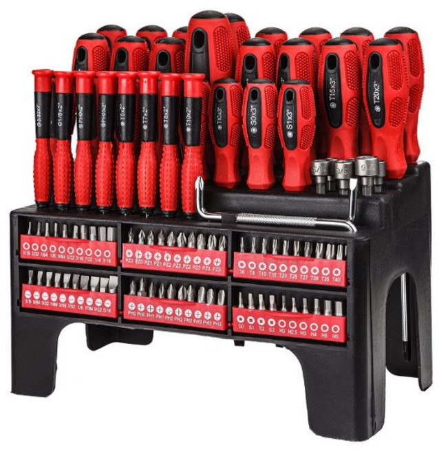 정밀 드라이버 세트 100 in 1 십자 일자 안경 시계 별 나사 복스알 수공구 절단도구, 1개