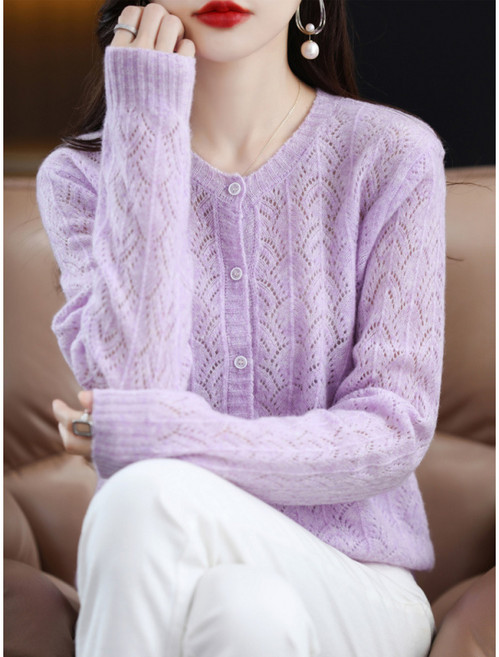 해피유통 여성 봄 시즌 레이스 패턴 라운드넥 가디건 진주 버튼 디자인 XG24