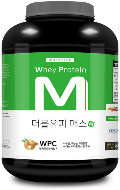 웨이테크 더블유피 매스 M 슈퍼칼로리 살찌는 보충제/체중증가, 2.2kg, 1개, 03.더블유피 매스 M
