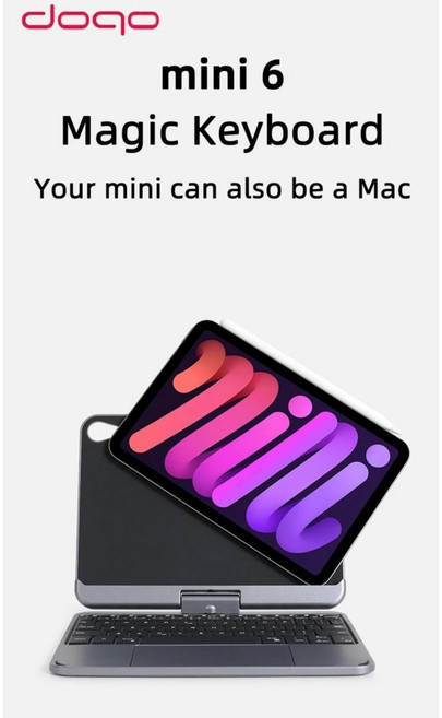 DOQO 매직 키보드 케이스 아이패드 미니 7 360회전 마그네틱 커버 한국어키보드 백라이트, English Korean, DOQO grey, 1개