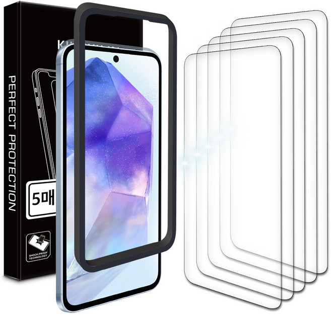 키큰기린 갤럭시 A35 투명 강화유리 액정 보호 필름 5매 + 부착 가이드 툴, [옵션 1] 투명 강화 유리 5매+ 이지키트, 1개