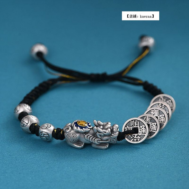 【福氣來】 六字箴言 貔貅 五帝錢 手鏈 男女款 設計高顏值手串 銀貔貅 轉運珠 編織紅手繩