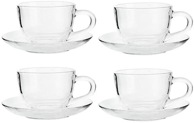 루밍온 카페 커피잔+받침세트, 4세트, 투명