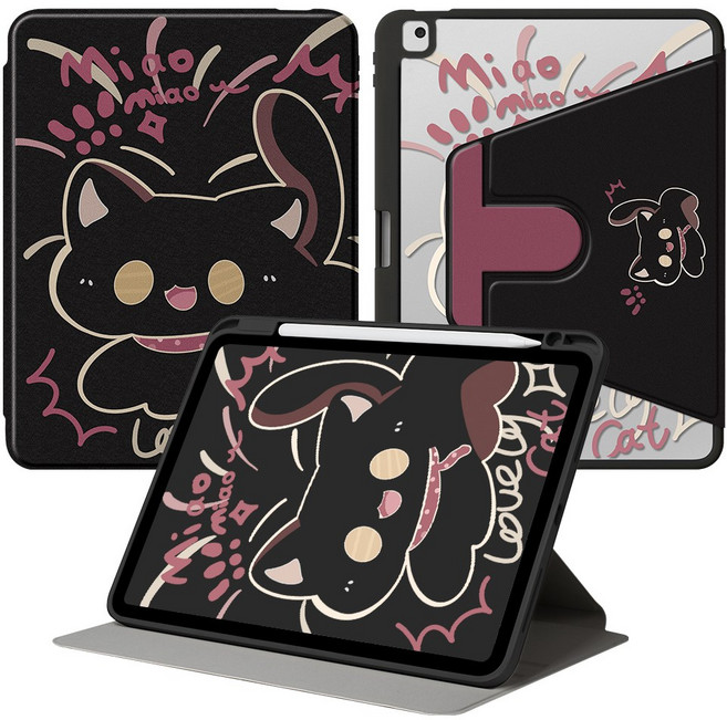 DUNNO 360도 회전 가능 펜슬수납 아크릴 아이패드 케이스, 1개, 8-Sweet Cool Cat