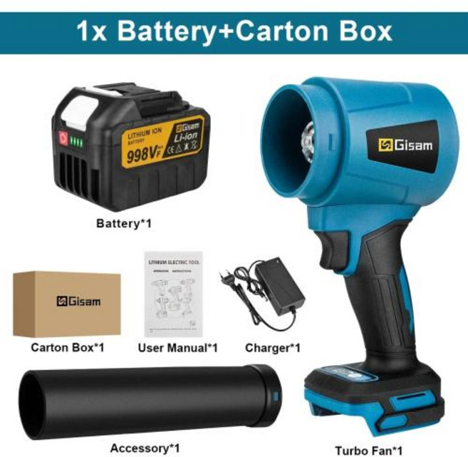 기삼 300000 RPM 브러시리스 전기 터보 송풍기 제트 팬 400 메터초 Makita 18V 배터리 용 휴대용 잎 송풍기 먼지 불어 도구, 2) 1 Battery Set, 1) CHINA, 1개