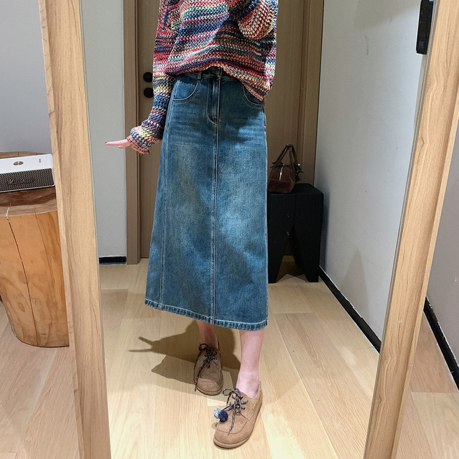 【高腰顯瘦】天絲牛仔半裙 半身裙 直筒裙 牛仔裙 休閒裙 萊賽爾面料 後開叉設計 秋季新款 通勤百搭