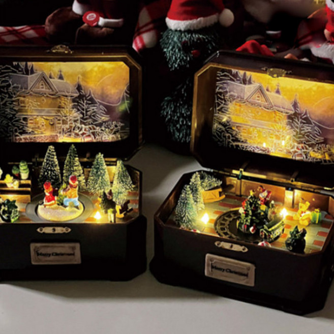 크리스마스 오르골 LED 산타 캐롤 멜로디 무드등 스노우볼 선물상자 뮤직박스, 단품
