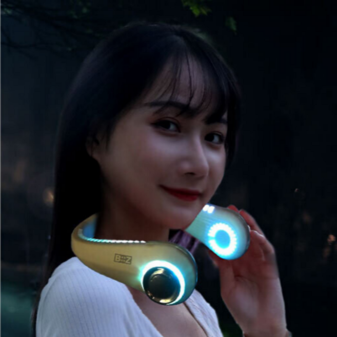 목에거는 어린이 선풍기 목풍기 넥풍기 저소음 휴대용 비즈 LED 넥밴드 선풍기 BZ-FL20, 화이트