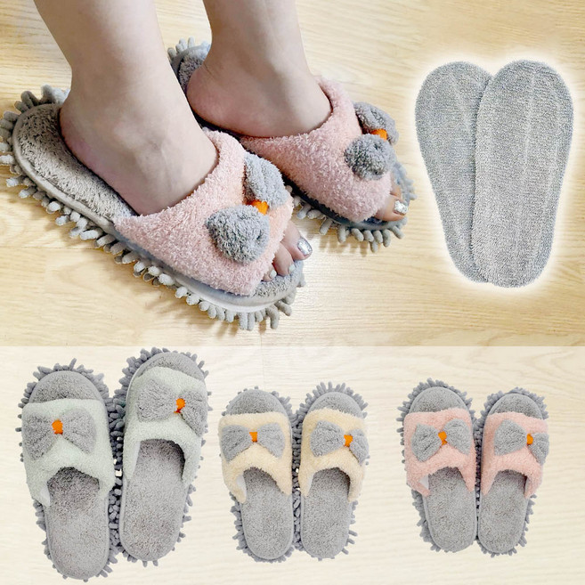 깔끔더하기 청소 슬리퍼 거실 바닥청소 극세사 걸레 실내화, 파스텔그린, 1세트