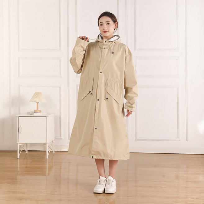 스패로우하우스 여성 레인코트 일체형 모자 허리 스트링 조절 등산 골프 여자 방수 성인 우비 비옷, 베이지