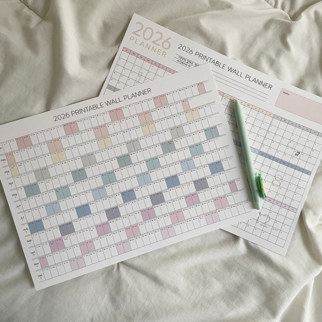 A4 2026 연력 1년 연간 한장 달력 [2type 26년 낱장 포스터 캘린더 2026년 스케쥴 계획표 26 일정표], 스퀘어달력, 1개