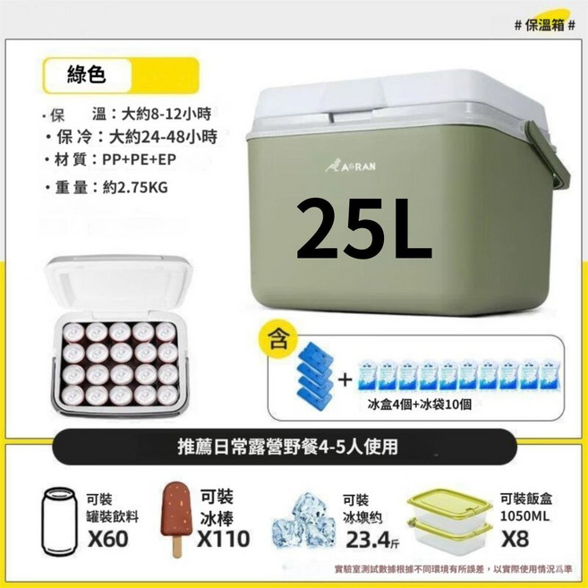 保冰箱冰桶 釣魚冰箱 冷熱保溫保冷箱 露營戶外冰箱 台北出貨, 【25L】【含冰盒*1+冰袋*8】,超取只能一個