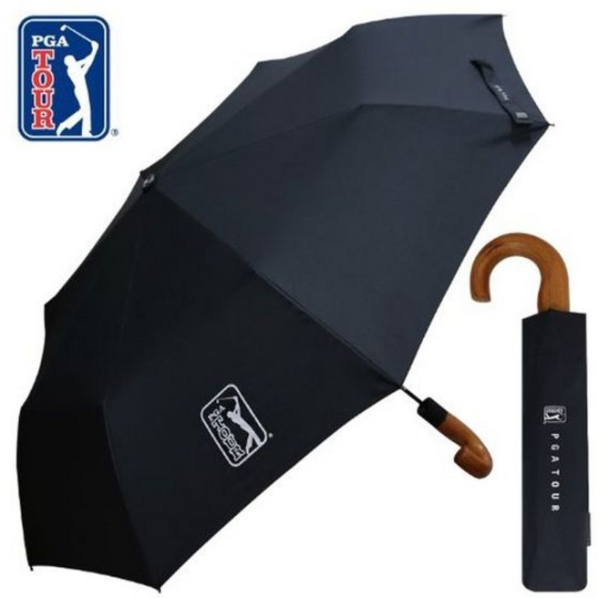 PGATour PGA3단자동 블랙우드핸들 우산 2898309, PGATour PGA3단자동 블랙우드핸들 우산 2898