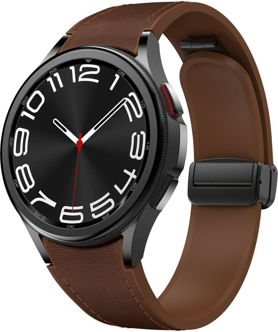 갤럭시워치 호환 D버클 하이브리드 레더 실리콘 가죽 스트랩, 갈색