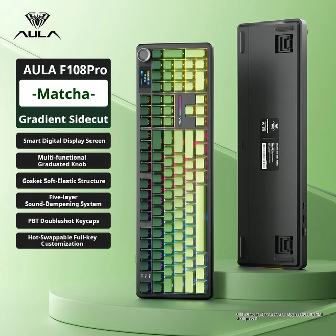AULA F108 PRO/F108 기계식 키보드 맞춤형 100% 레이아웃 RGB 백라이트 무선 블루투스 하이파이 스위치 게, 01 China Mainland, 01 Hyacinth Switch, 10 matcha