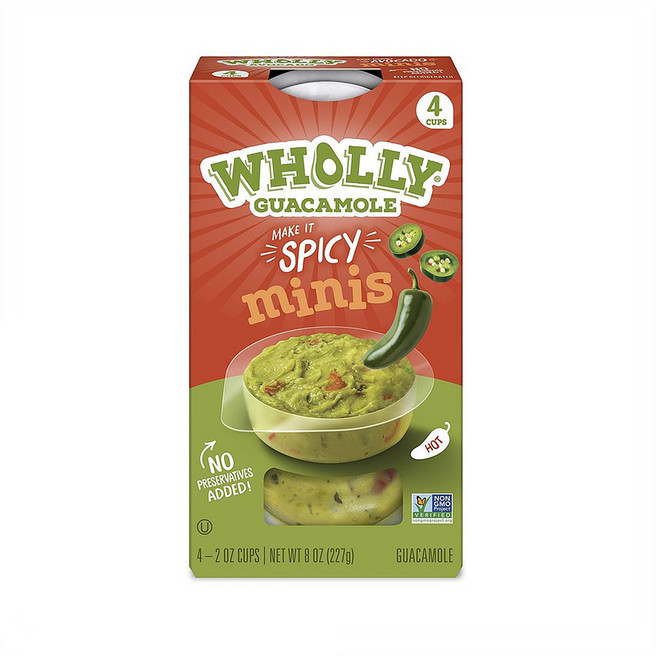 Wholly Guacamole 스파이시 아보카도 과카몰리 미니 소스 4컵 8oz(227g) 3팩, 227g