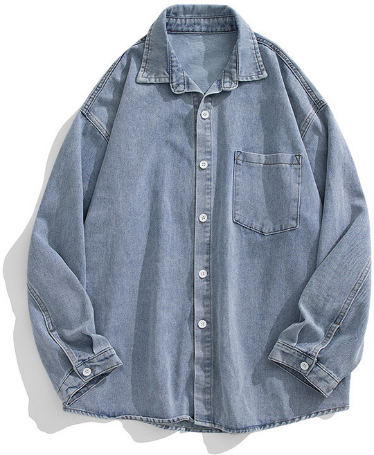 【日系寬鬆百搭】牛仔襯衫 男裝襯衫 長袖襯衫 休閒襯衫 外套 韓版 水洗做舊 基礎款 春季穿搭 青年學生