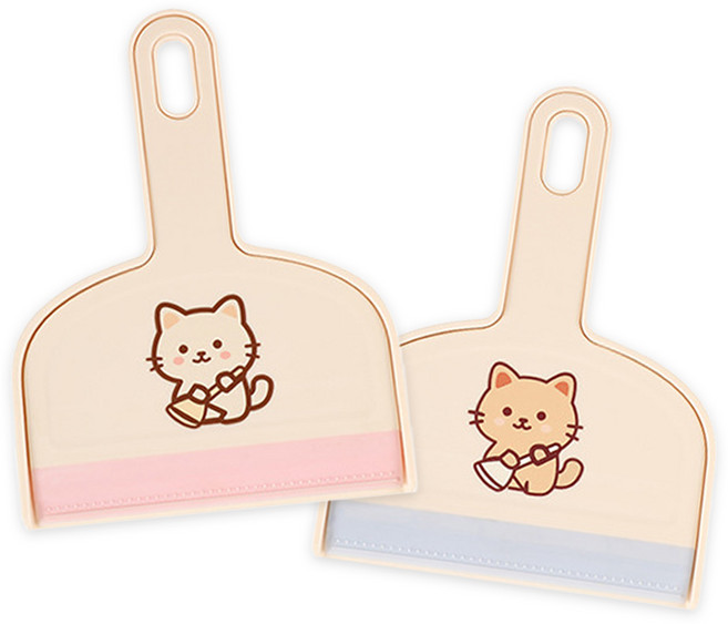 KC인증 1+1 고양이 스퀴지 빗자루 쓰레받기 세트 어린이 미니 청소용품, 1세트, 블루+핑크