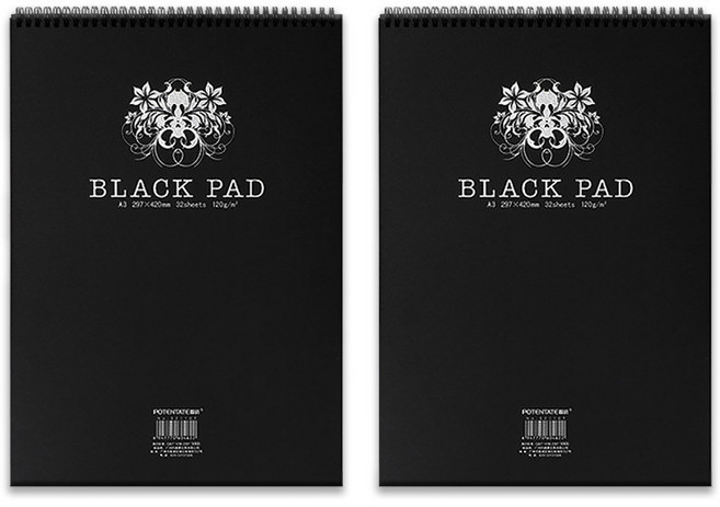 코히모 블랙 페이퍼 스케치북 드로잉북 상단 스프링 도화지 2개 세트 4W076