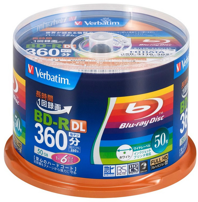 Verbatim BD-R 50GB VBR260RP50SV1 ‎바베이텀(Verbatim) 바베이텀 1회 녹화용 블루레이, 1개