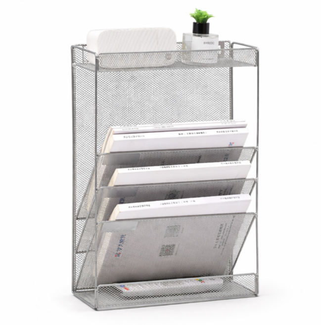 툴릭스 벽걸이 겸용 철제파일꽂이 사무실 서류 수납 정리함 서류꽂이, 실버, 3단